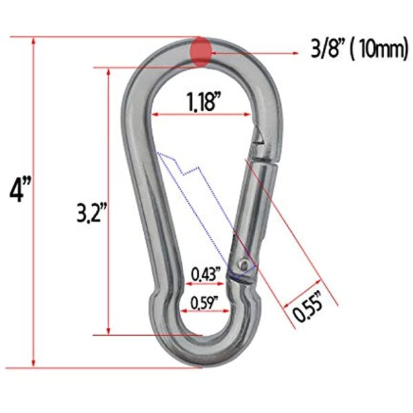 Steel Spring Snap Quick Link Carabiner Hook Clips 4 Inches Length - Heavy Duty 320 Pound - Image 7