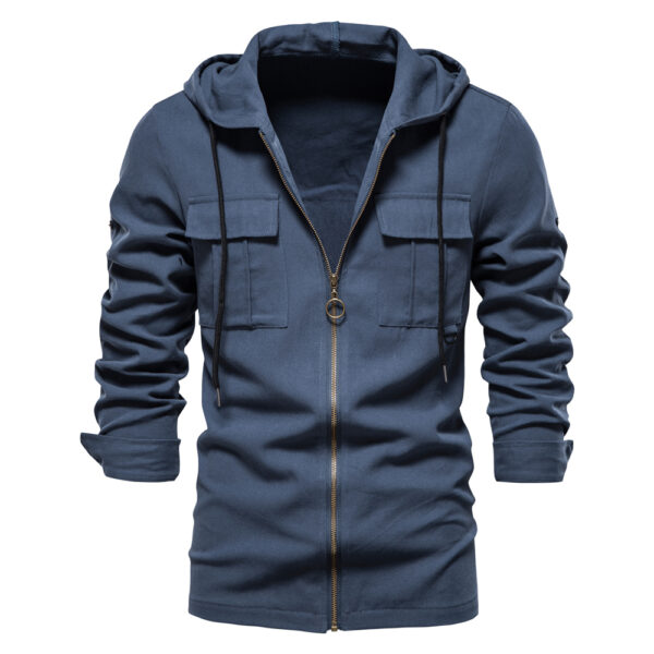 AIOPESON Spring 100% Cotton Hooded Thin Jacket for Men Long Sleeve Pocket Slim Fit Retro Zipper Mens Shirts Outwear Men Clothing