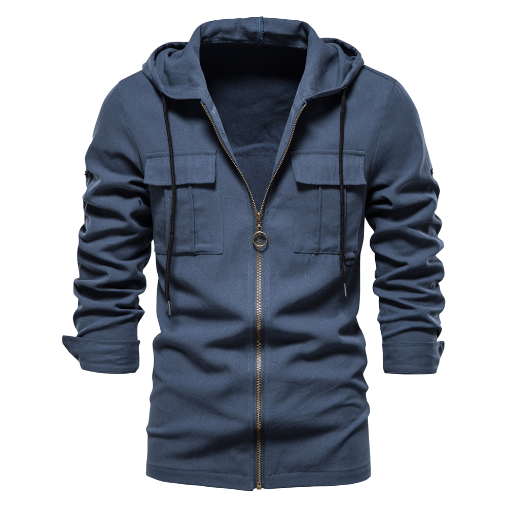 AIOPESON Spring 100% Cotton Hooded Thin Jacket for Men Long Sleeve ...