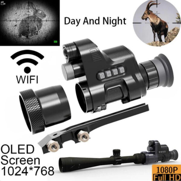 Henbaker NV710 Night Vision Rifle Scope Clip on Attachment Monocular Hunting Camera 200M with WIFI Connection OLED Display