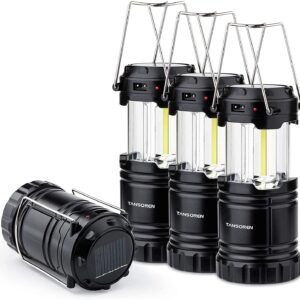 COB LED Lantern, Solar Recharge, or rechargeable AA, set of 4