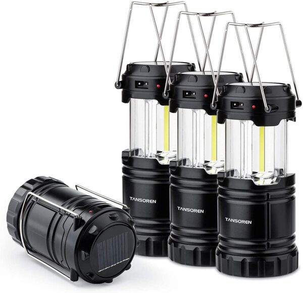 COB LED Lantern, Solar Recharge, or rechargeable AA, set of 4