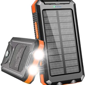 Solar Power Mini-Charger, 20000mAH, Waterproof, Dual Mini-USB, 2 LED Flashlight, Compass,