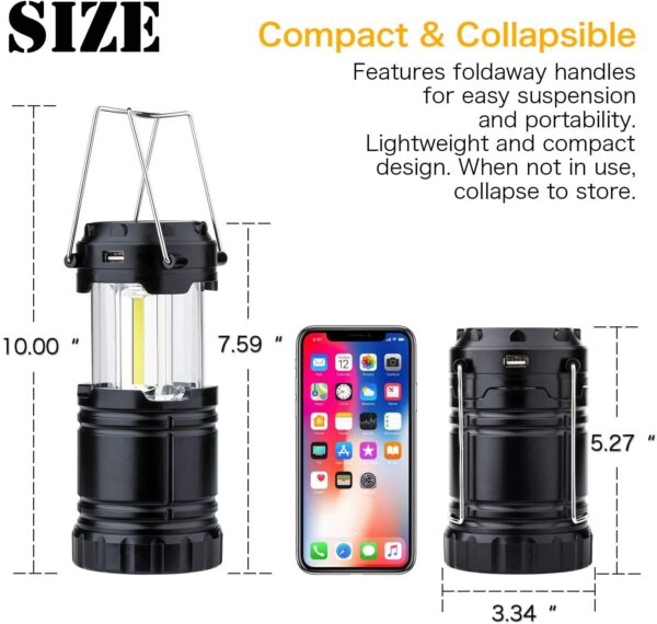 COB LED Lantern, Solar Recharge, or rechargeable AA, set of 4 - Image 10