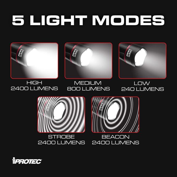 Flashlight, 2400 Lumen, Very Effective w/ Zoom and Distance, 5 Lite Modes,  Waterproof to 3 Feet Depth, w/9 AA Batteries - Image 7