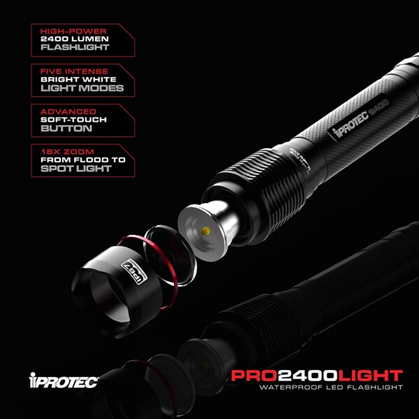 Flashlight, 2400 Lumen, Very Effective w/ Zoom and Distance, 5 Lite Modes,  Waterproof to 3 Feet Depth, w/9 AA Batteries - Image 2