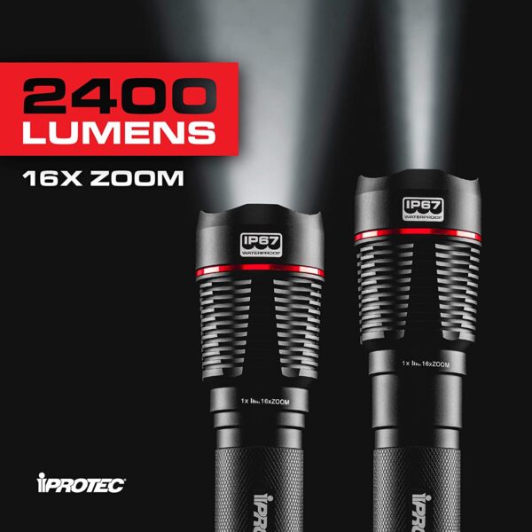 Flashlight, 2400 Lumen, Very Effective w/ Zoom and Distance, 5 Lite Modes,  Waterproof to 3 Feet Depth, w/9 AA Batteries - Image 3
