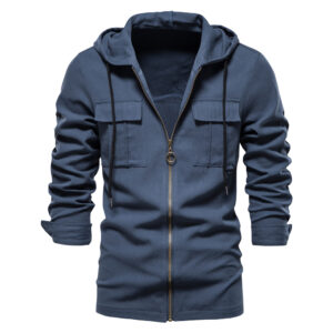 AIOPESON Spring 100% Cotton Hooded Thin Jacket for Men Long Sleeve Pocket Slim Fit Retro Zipper Mens Shirts Outwear Men Clothing
