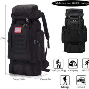 Backpack, Molle, 70L, Black, Waterproof, 1, 2 or 3 Month GoBag