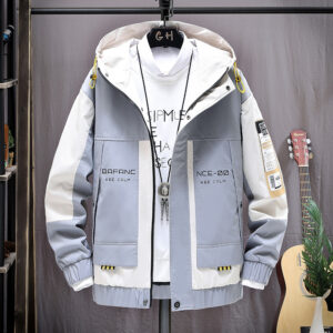 Fashion Mens Hooded Jacket Japanese Streetwear Autumn Winter Jacket Men Hoodie Outwear Coat Patchwork Letter Jackets Top
