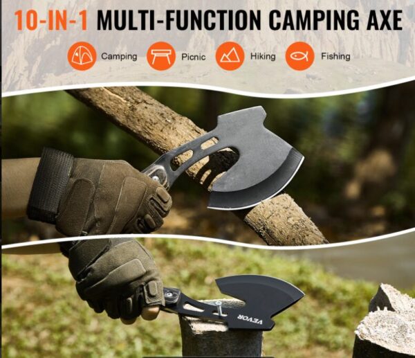 10 IN 1 MULTI FUNCTION CAMP AXE HATCHET + KNIFE - Image 9