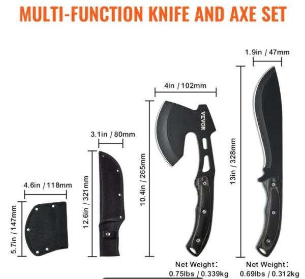 10 IN 1 MULTI FUNCTION CAMP AXE HATCHET + KNIFE - Image 2