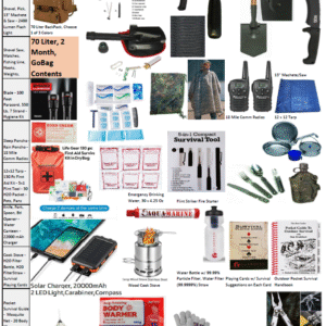 2 Month, 70 Liter GoBag + 196 L Rucksack, High Quality, Survival Kit