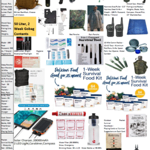 2 Week, 50 Liter GoBag + 82 L Rucksack, High Quality, Survival Kit