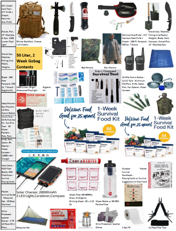 2 Week, 50 Liter GoBag + 82 L Rucksack, High Quality, Survival Kit