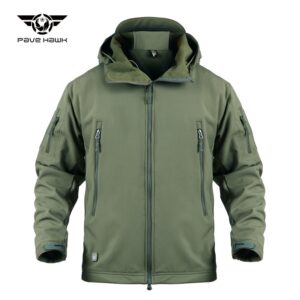 Men's Military Tactical Jacket Soft Shell Jacket Cold Protection Warm Waterproof Hooded Jacket Camouflage Fleece Hunting Suit