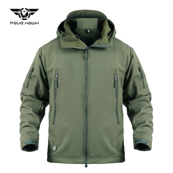 Men's Military Tactical Jacket Soft Shell Jacket Cold Protection Warm Waterproof Hooded Jacket Camouflage Fleece Hunting Suit