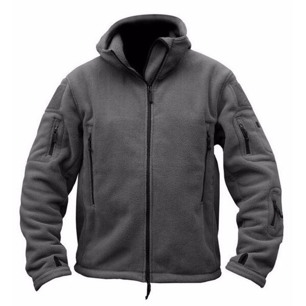Men's Tactical Outdoor Jackets Hunting Clothes Fleece Lining Multi-pocket Windbreaker Soft Polyester Hooded Hiking Coat Velcro
