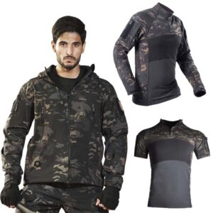 Outdoor Hiking Jacket+Shirts Soft Shell Outwear Windproof Windbreaker Military Shirt Tactical Fleece Jackets Hunting Clothes Set