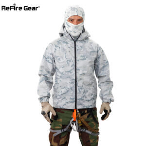 ReFire Gear Hard Shell Military Tactical Rain Camouflage Jacket Multicam Breathable Nylon Pocket Hoodie Windbreaker Rain Coat