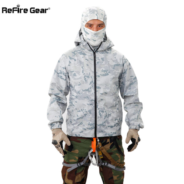 ReFire Gear Hard Shell Military Tactical Rain Camouflage Jacket Multicam Breathable Nylon Pocket Hoodie Windbreaker Rain Coat