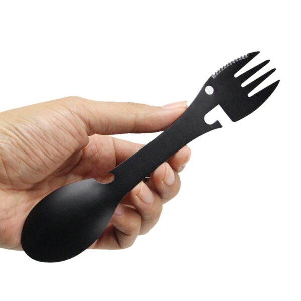 Stainless Steel Spork Camping Utensil Knife Spoon Fork Bottle Can Opener 5 in1 Functional Multi Flatware - Image 2