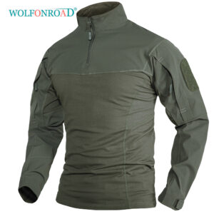 WOLFONROAD Hunting long sleeve T-shirts Police Security Tactical Shirts Mens workout Training Tee Shirt W/ Zipper Pockets Tops