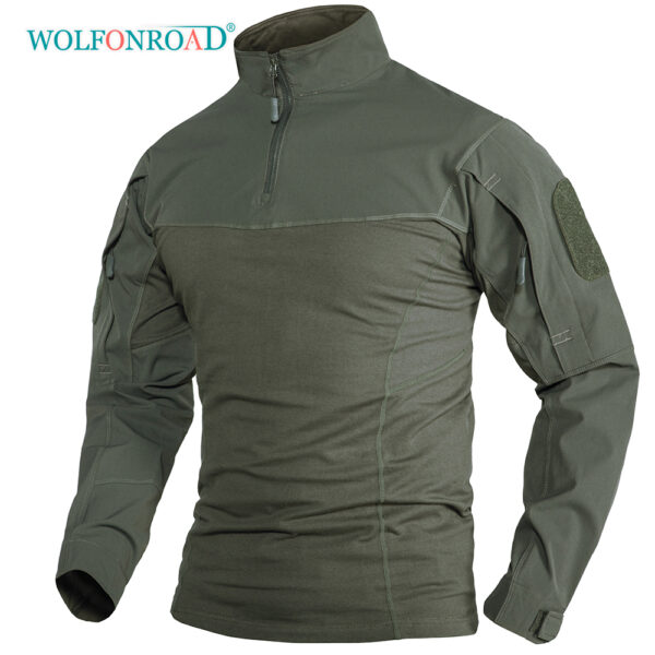 WOLFONROAD Hunting long sleeve T-shirts Police Security Tactical Shirts Mens workout Training Tee Shirt W/ Zipper Pockets Tops