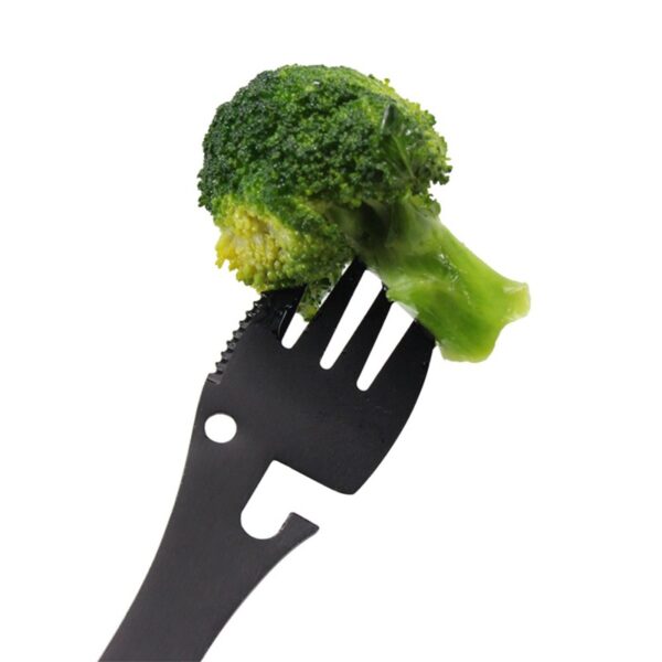 Stainless Steel Spork Camping Utensil Knife Spoon Fork Bottle Can Opener 5 in1 Functional Multi Flatware - Image 3