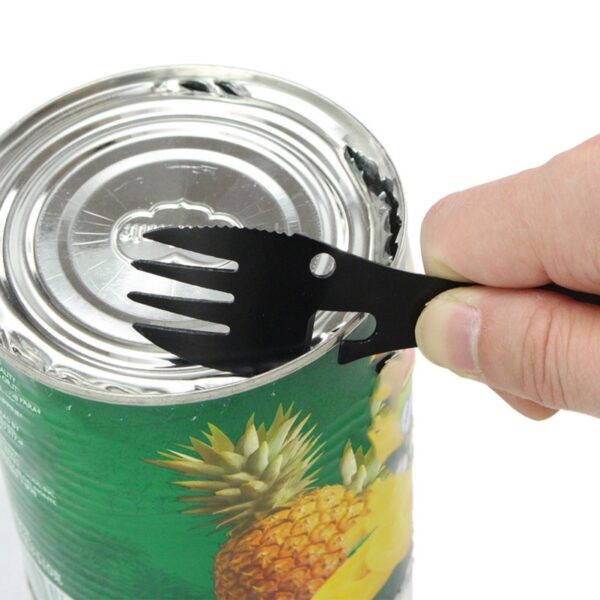 Stainless Steel Spork Camping Utensil Knife Spoon Fork Bottle Can Opener 5 in1 Functional Multi Flatware - Image 4