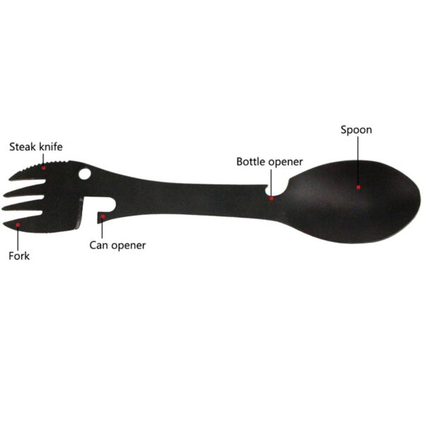 Stainless Steel Spork Camping Utensil Knife Spoon Fork Bottle Can Opener 5 in1 Functional Multi Flatware - Image 5